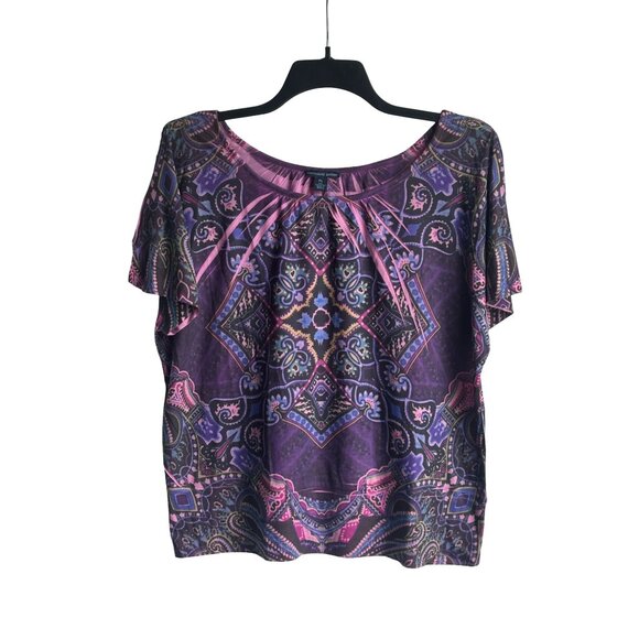 Westbound Top Womens PL Petite Large Scoop Neck Cold Shoulder Purple Print New - Picture 1 of 6